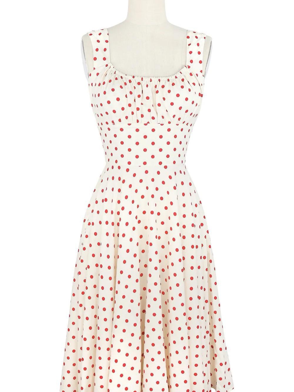 Trashy Diva Norma Jean Cream and Red Polka Dot Sleeveless Fit-and-Flare Dress